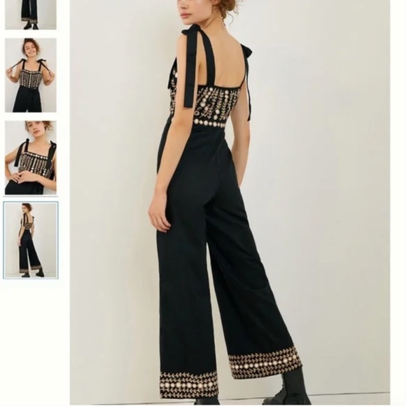 Natasha Mirrored Boho Peasant Hipster Hippie Art Deco Farm Hip Wide Leg Jumpsuit - Picture 4 of 4